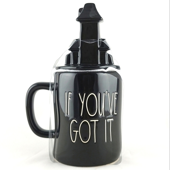 ⭐️2/ $60⭐️ Rae Dunn  Black Mug & Topper Large Letters IF YOU'VE GOT IT HAUNT IT - Picture 5 of 9
